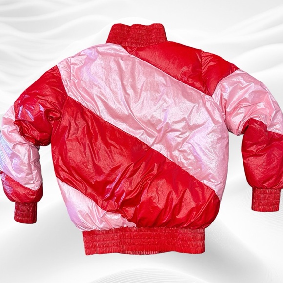 NWT HOUSE OF HOLLAND Vivid Oversized Striped Shell Down Jacket Pink/Red sz s/m - Picture 2 of 8
